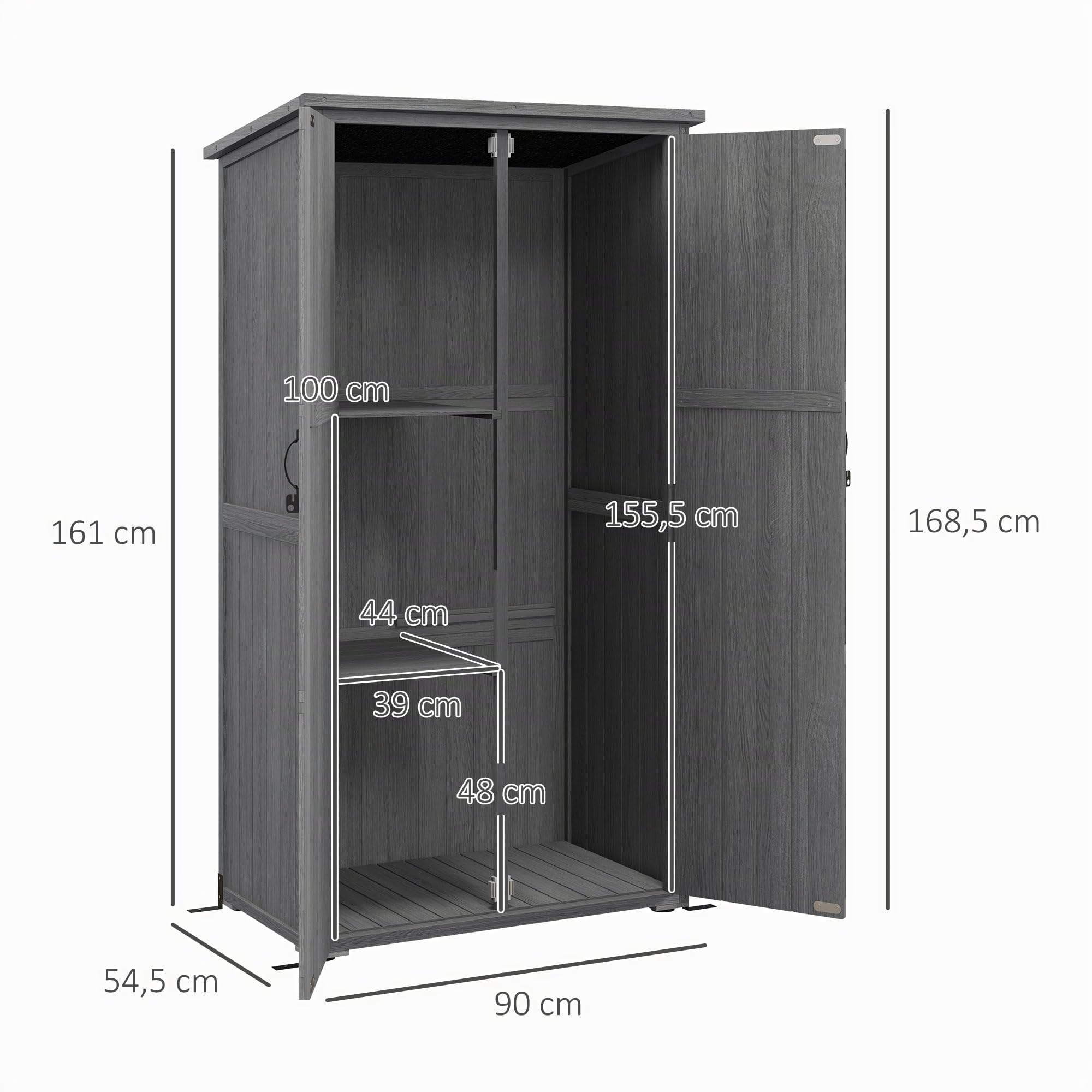 Outsunny Armoire de Jardin 2 Étagères 90L x 54,5l x 161/168,5H cm Gris