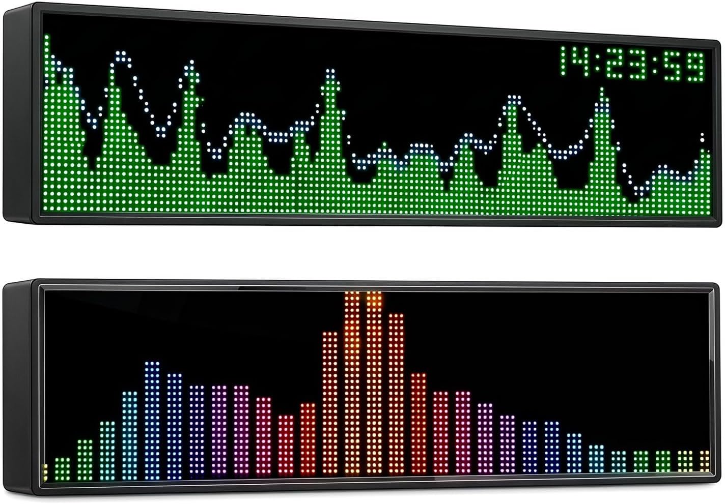 Led Music Spectrum Display Analyzer, RGB Audio Level Indicator Switchable Digital Clock - 36 Display Styles - Voice Control & Line Control for Car, Studio