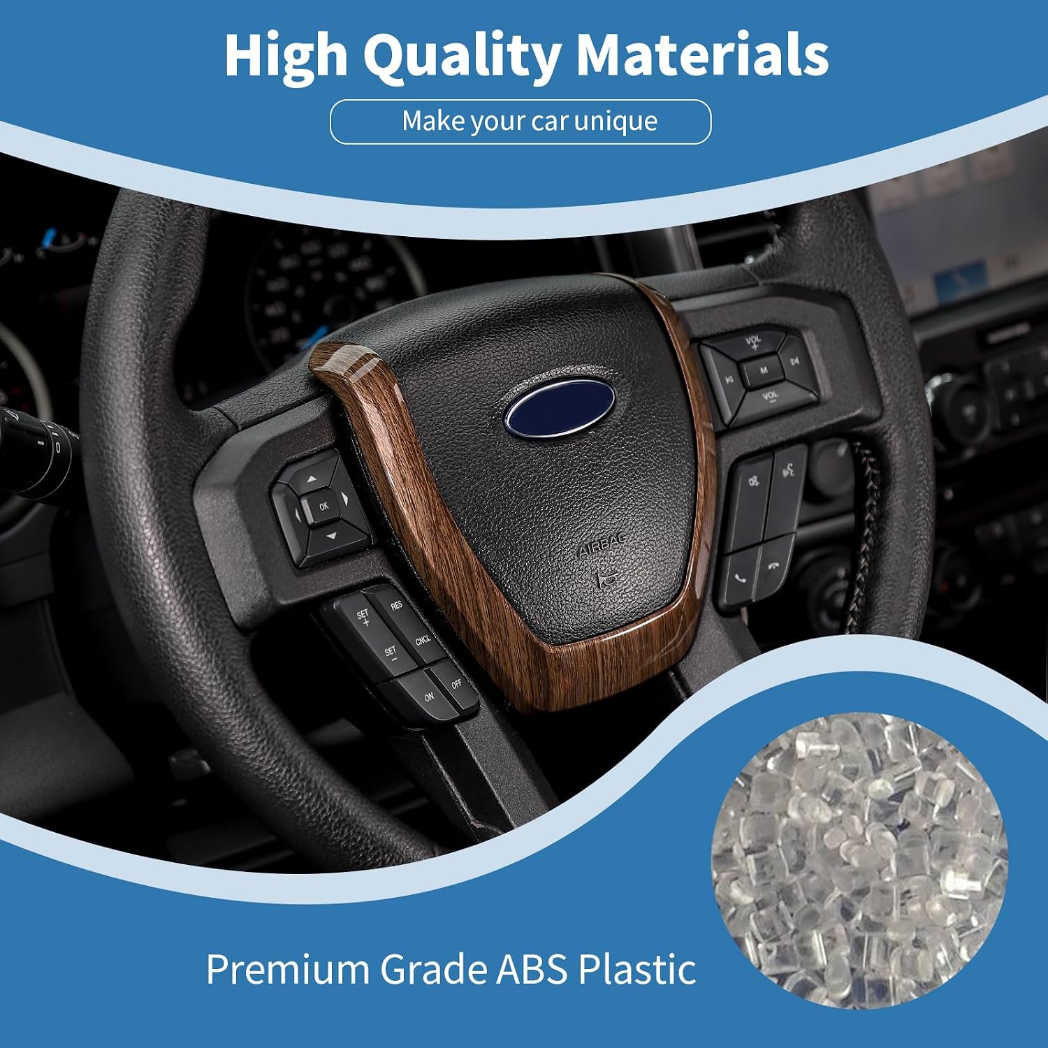for F150 Steering Wheel Trim Decal Panel Fit for Ford F150 2015-2020 Brown Wood Grain Interior Accessories 1pc