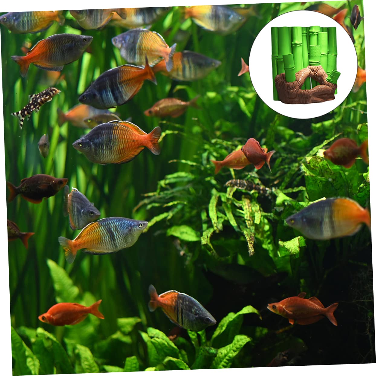 Kisangel Rückwand für Aquarium 3D Bambus Harz Landschaftsgestaltung mit Realistischer Höhle zur Dekorativen Aquariumrückenwände für Fisch und Schildkrötenbecken Zufällige Farbe