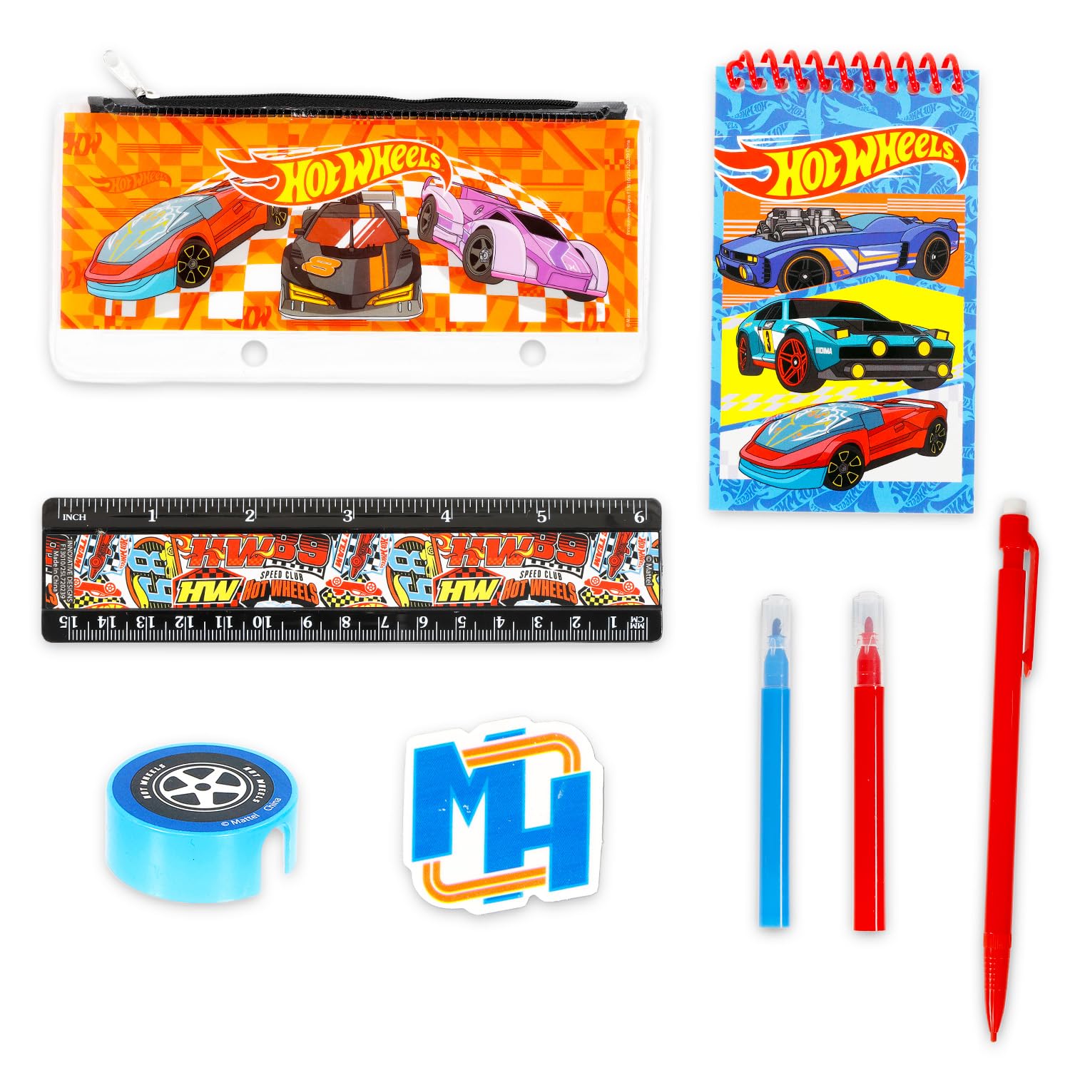 Hot Wheels Juego de regreso a clases para niños - Paquete de 11 piezas con carpetas, cuaderno, lápices, calcomanías y más | Suministros escolares Hot Wheels