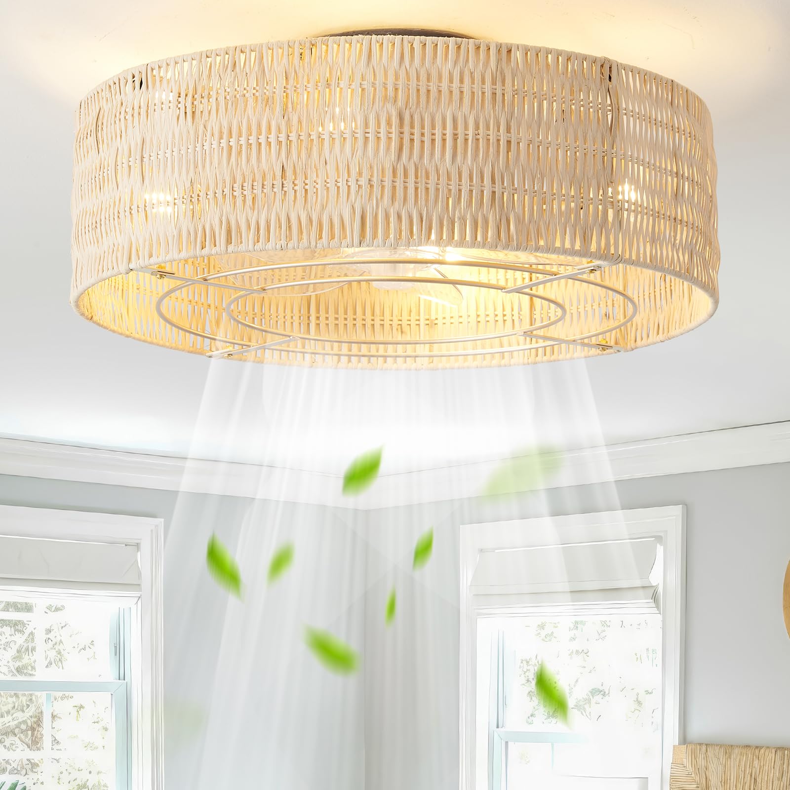 Caged Rattan Boho Ceiling Fan