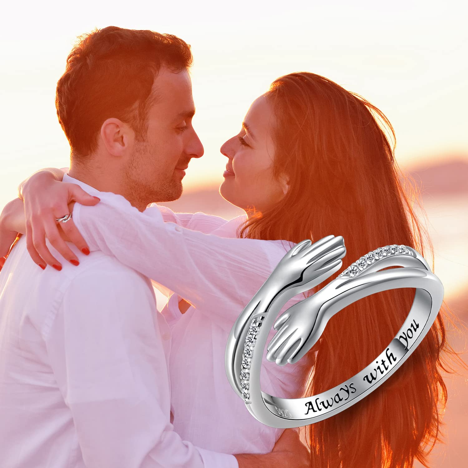 Mom Geschenke Hug Ringe 925 Sterling Silber Umarmung Hände CZ Open Ring Eingraviert Always With You Umarmen Versprechen Jahrestag Ring