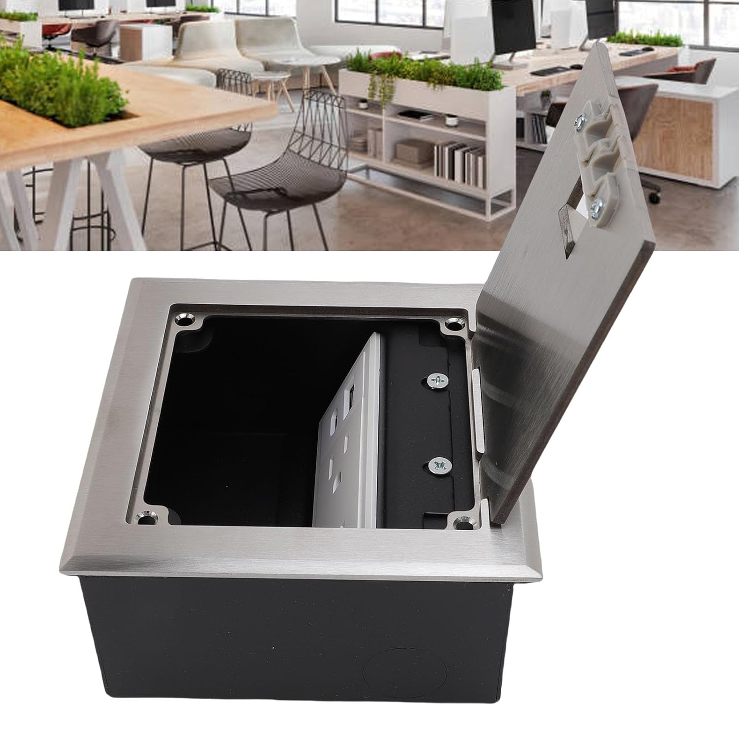 Fafeicy Recessed Floor Outlet, Concealed Floor Socket Floor Box with 2 X 3 Prong and USB A USB C Port Water Proof Dust Proof Stainless Steel for Home Office Workspace