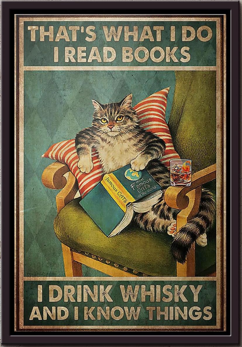 YAASIMOULE Cat Thats What I Do Read Books Drink Whisky And Know Things Poster Framed Matte Canvas