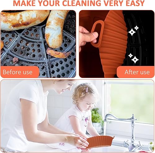 Miniatura 5 de DOITOOL 3 forros de silicona para freidora de aire, resistente al calor, olla de silicona redonda de 8 pulgadas, fácil limpieza, reutilizable, cesta