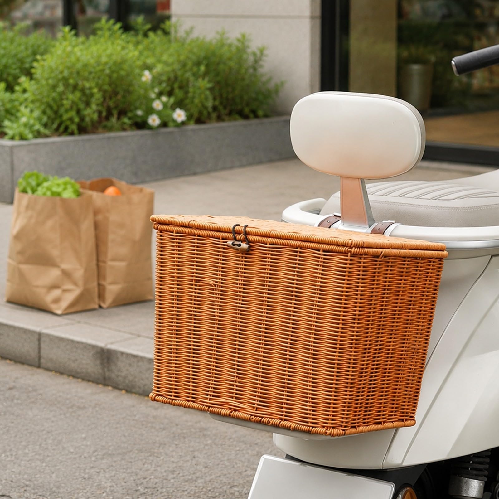 Qianly Cestino in Finto Rattan con Coperchio Grande Capacità Cestino Intrecciato con Coperchio Durevole per Spesa