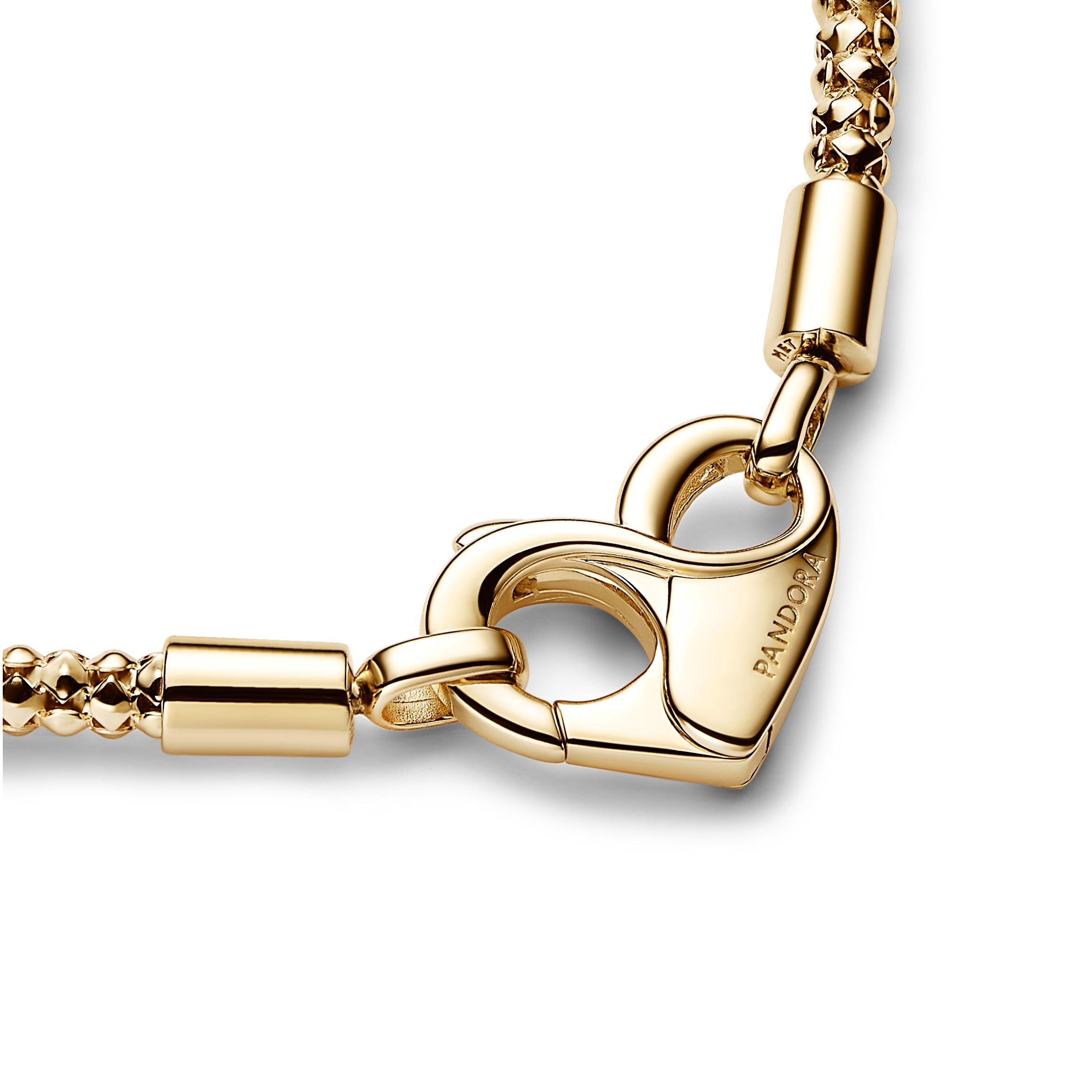 Pandora Moments Bracelet maille cloutée en métal plaqué or 14 carats avec fermoir en forme de cœur