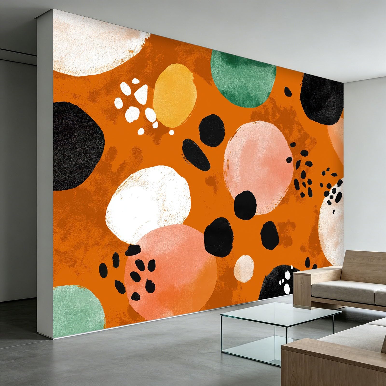 Panoramiczna tapeta 3D 250 x 175 cm abstrakcyjne geometryczne terazzo kolorowe bloki tapeta z włókniny, plakat ścienny do dekoracji pokoju dziecięcego, łatwy w montażu, kolor pomarańczowy