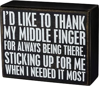 Primitives by Kathy 104041 Classic Black and White Box Sign, 5 x 4-Inches, Middle Finger