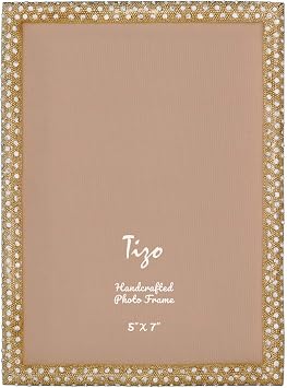 TIZO Design Jeweled Picture Frame, Metal Base with Genuine Crystal Accents, 5x7, Gold