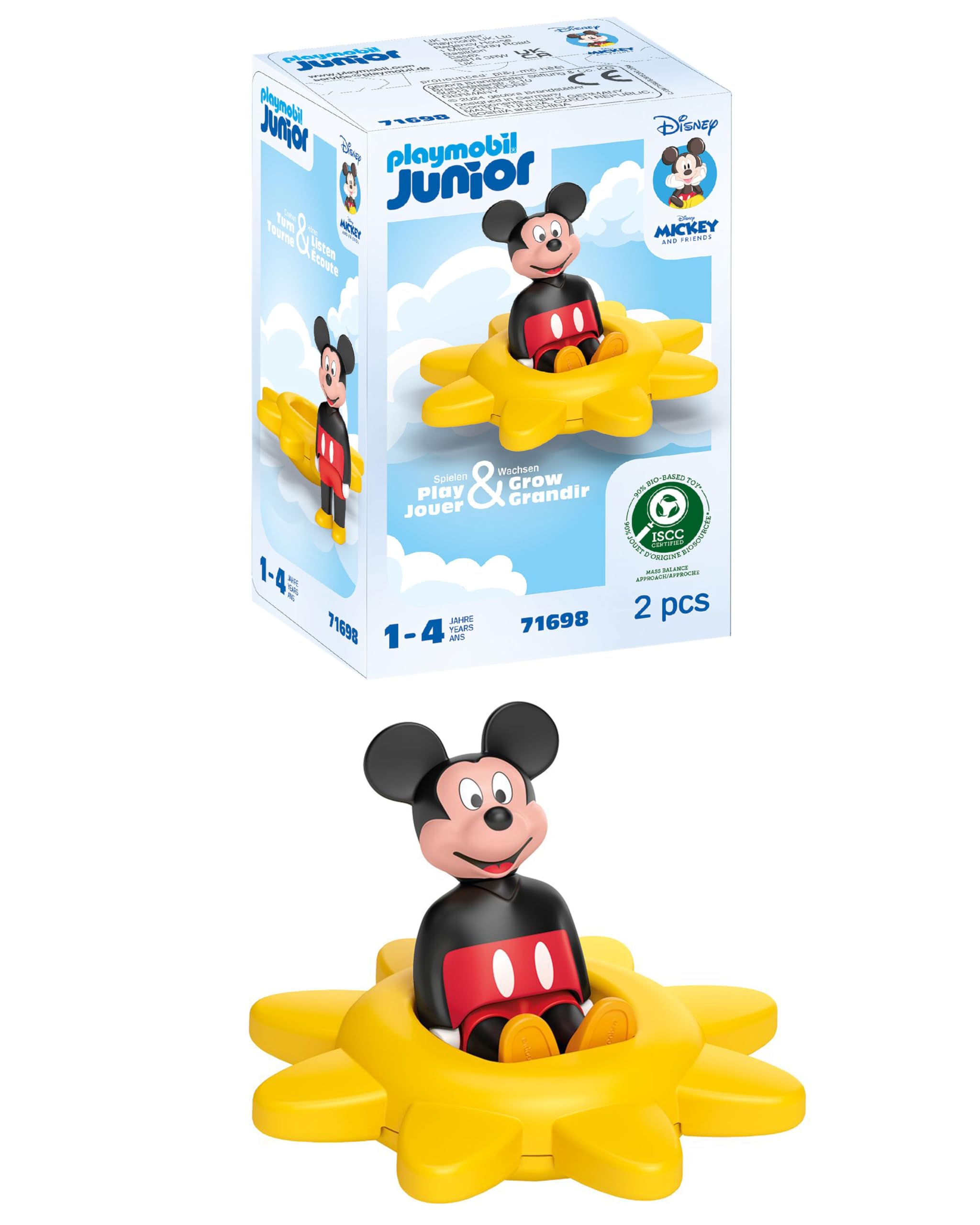 Playmobil 71697 JUNIOR & Disney: Mickey's & Minnie's Cloud Ride, Mickey Mouse, made from over 90% plant-based plastics, gifting toy and fun role-play, playsets suitable for children ages 12 months+
