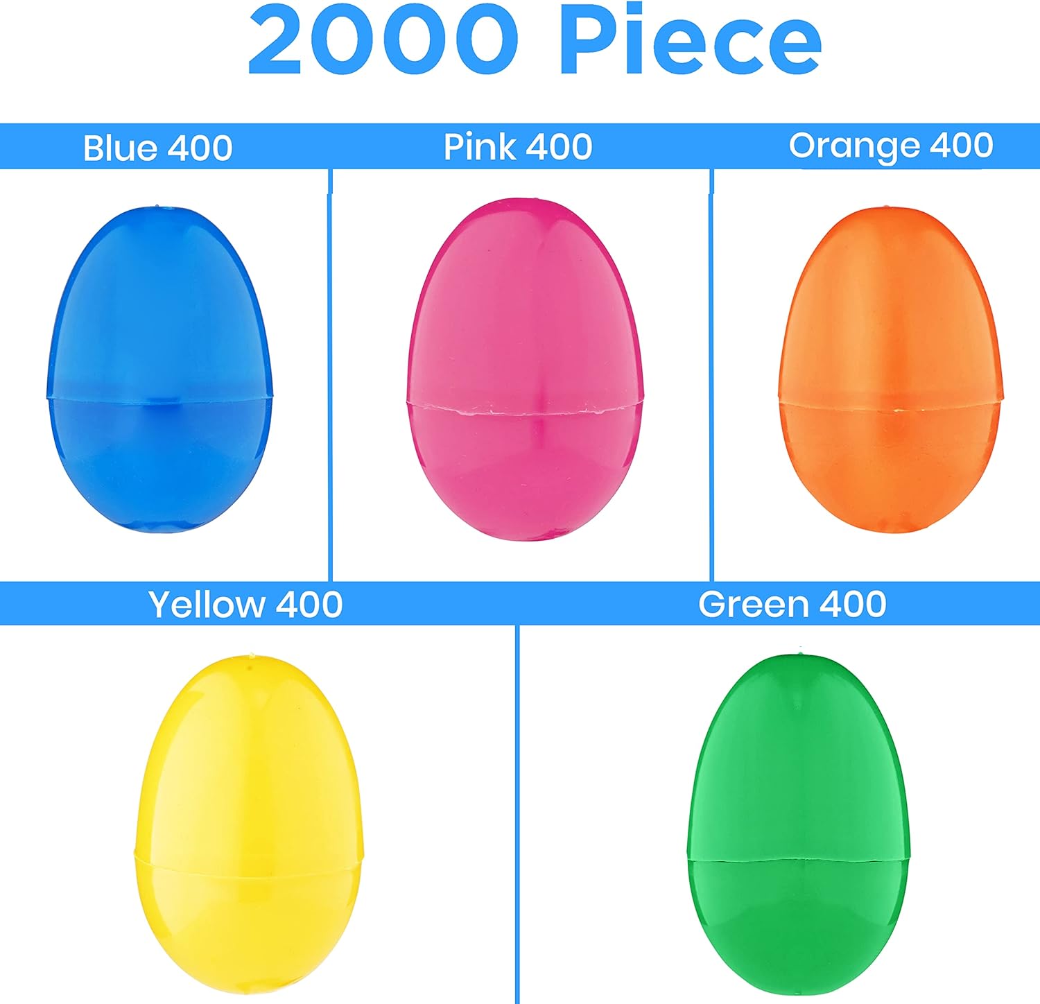 Plastic Easter Eggs Bulk (Pack of 2000 Sets) 2.25" Empty Multi-color Surprise for Fillable Hunt Easter Basket