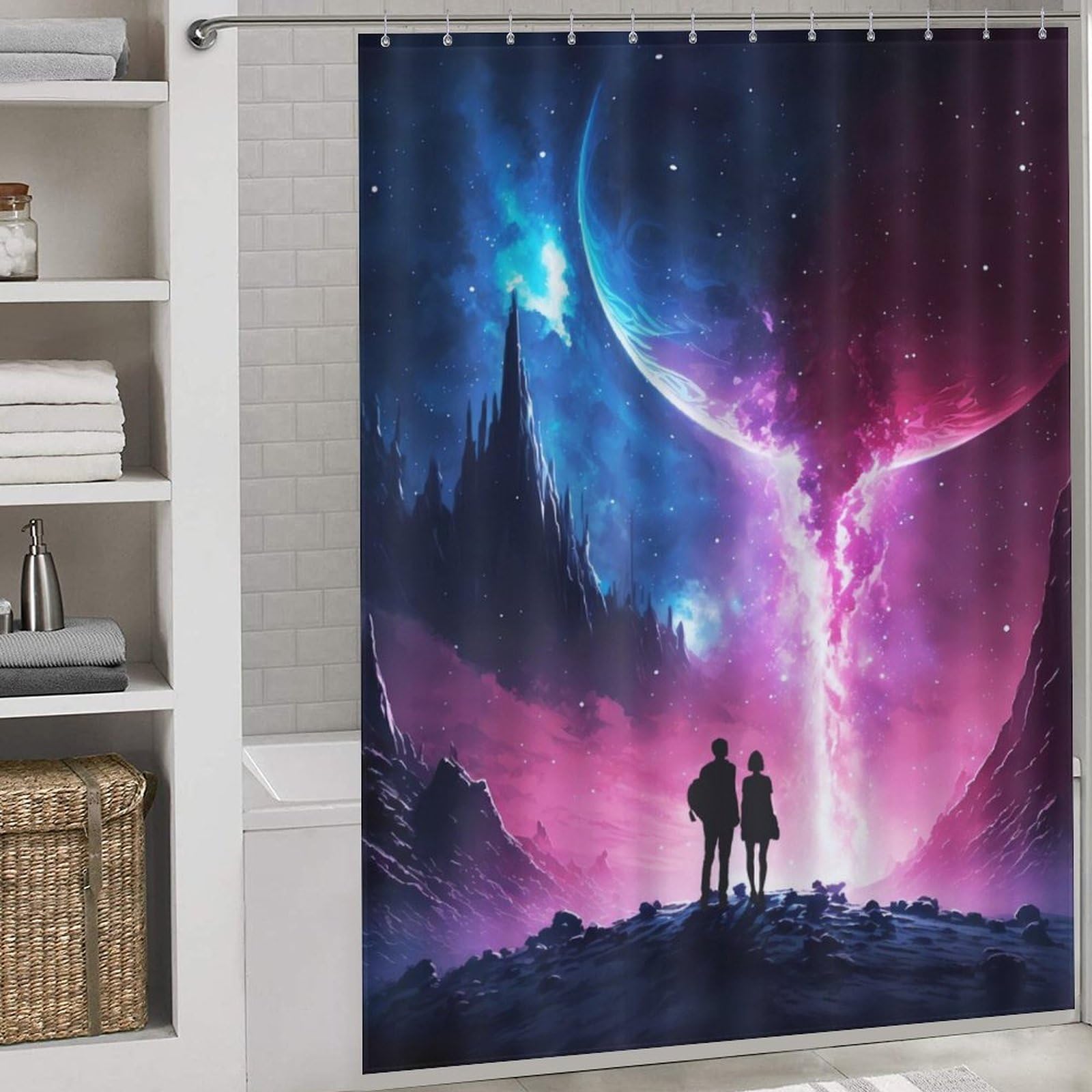 Rideau de douche galaxie polyester 163x180cm pour cabine douche