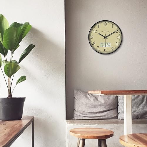 Miniatura 5 de SCOAGE Reloj de pared digital de 12 pulgadas con fecha, temperatura y hora, color beige