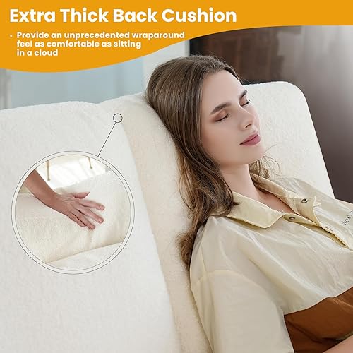 Miniatura 5 de KKL Sofá de asientos profundos de 89 pulgadas, sofá nube de 3 plazas, 2 almohadas, sofás para sala de estar, sofá blanco, cómodo sofá con bolsas de