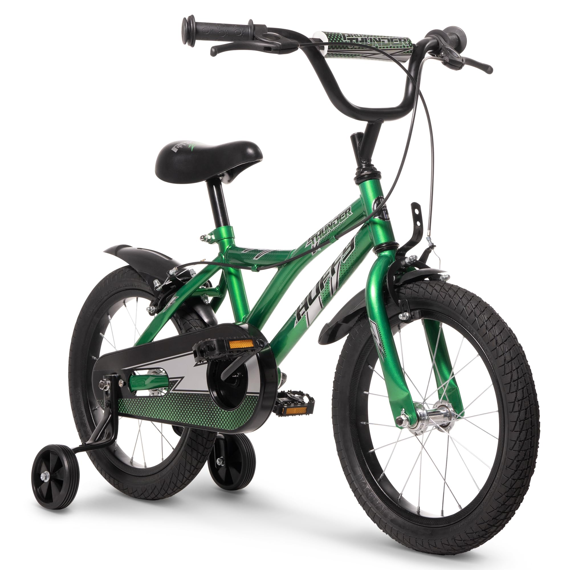 Pro Thunder Kids Bike – 12", 16", 20" Boys & Girls with Stabilisers, Multiple Colours (Blue, Green, Grey, Yellow, grey), Ages 3–11, Durable Steel Frame