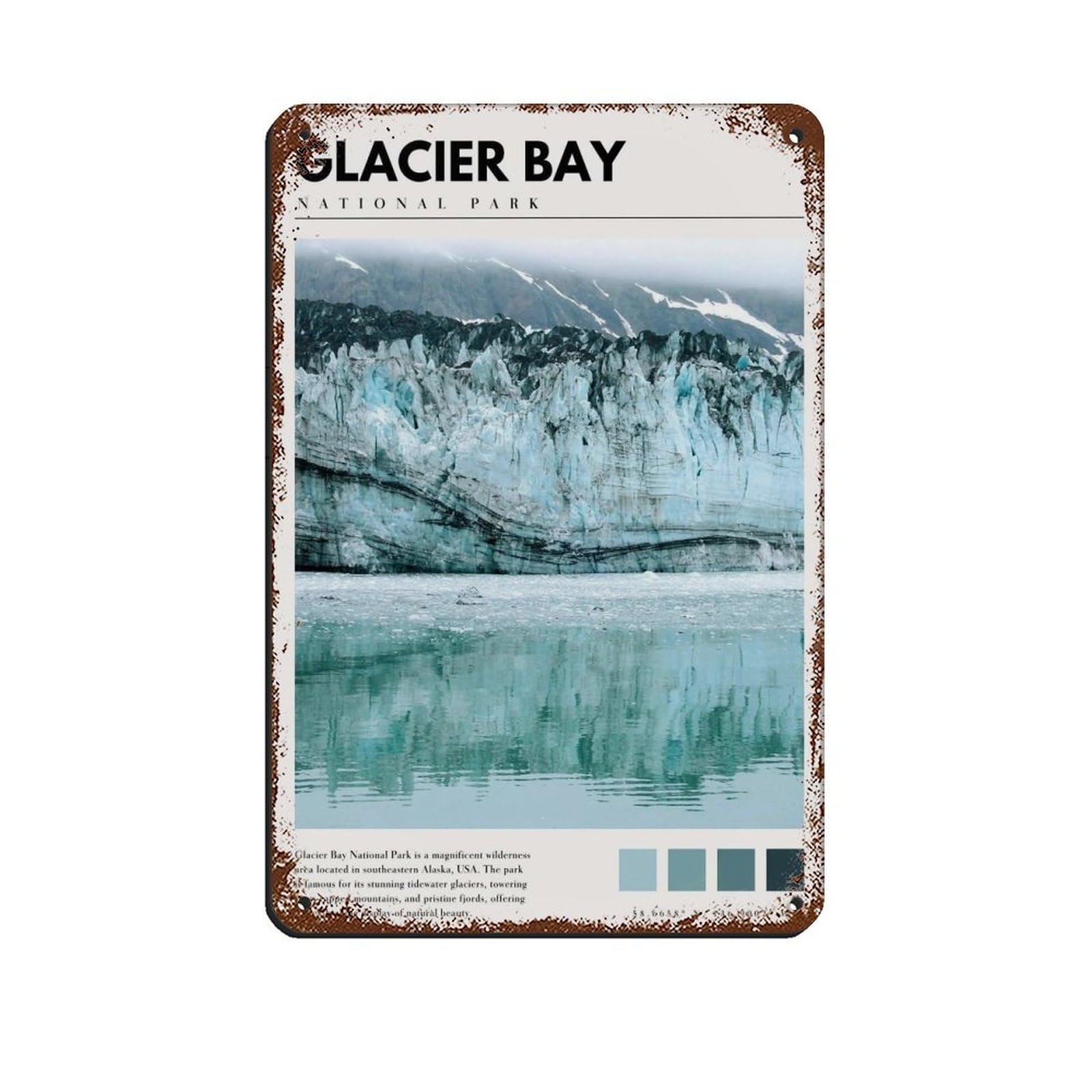 Glacier Bay National Park Poster Glacier Bay Alaska Retro Poster Metal Tin Sign Chic Art Retro Iron Painting Bar People Cave Cafe Family Garage Poster Wall Decoration 8x12inch(20x30cm)