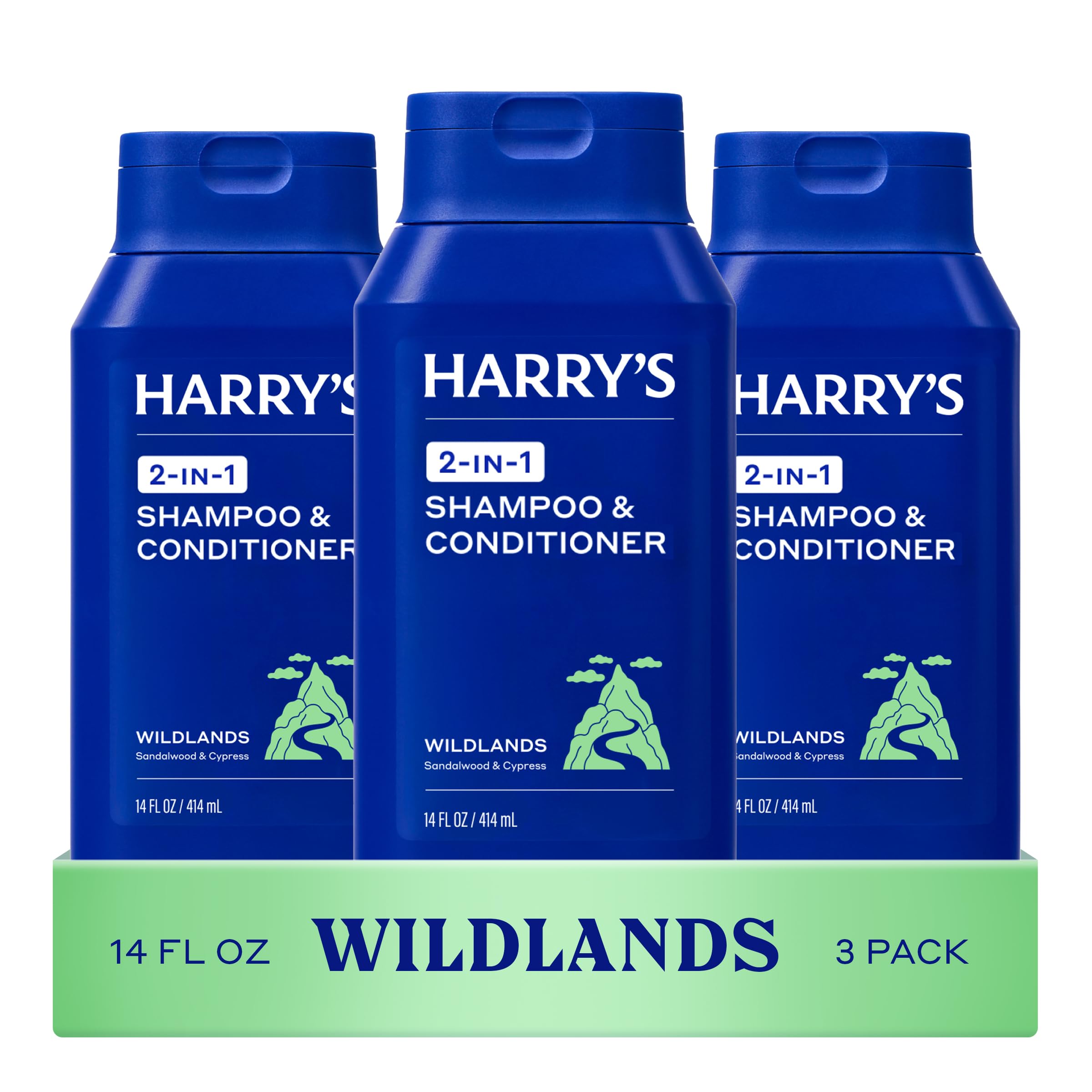 Harry's Men's 2 in 1 Shampoo and Conditioner - 14 fl oz (3 Pack) | Wildlands Scent - For All Hair Types - No Parabens or Sulfates
