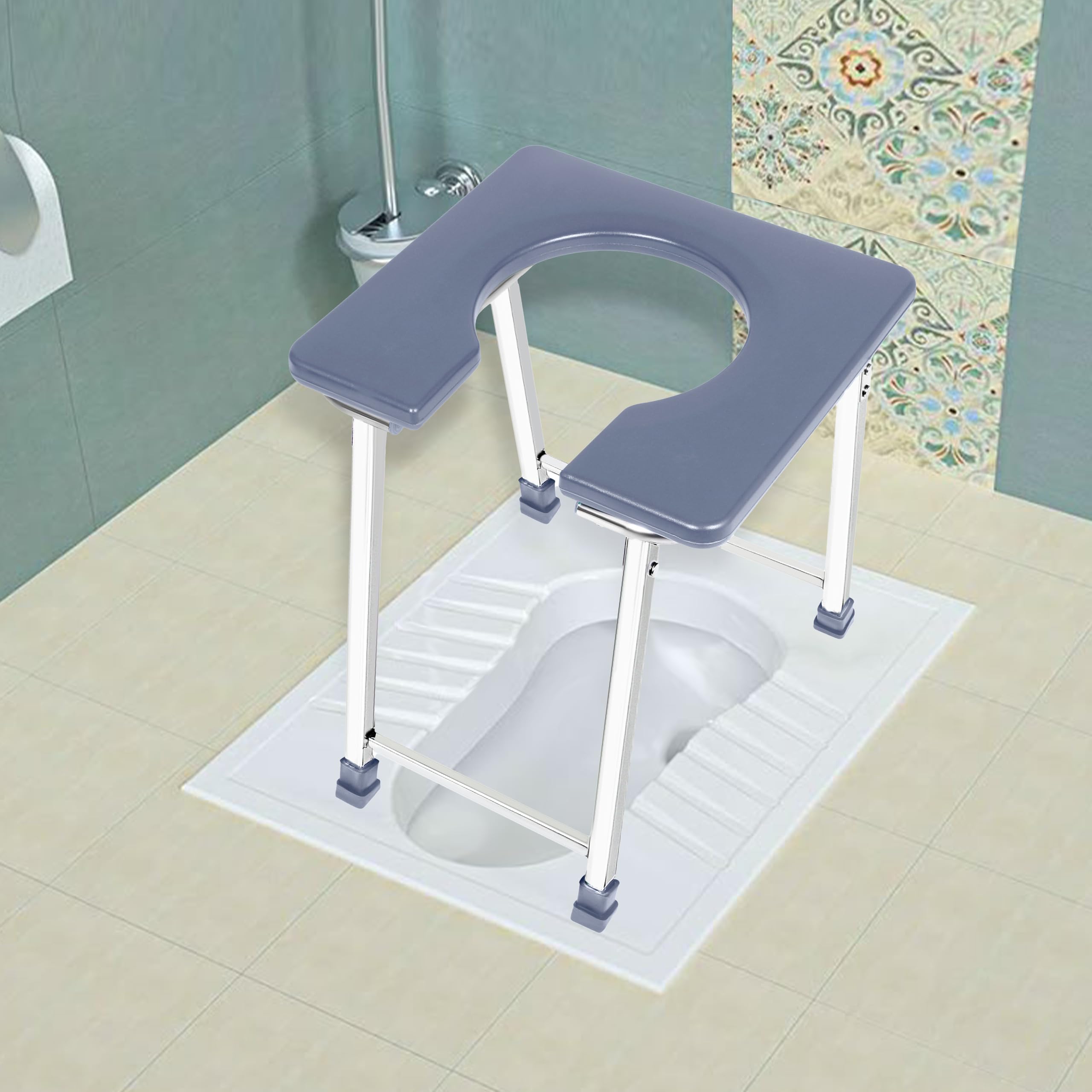 Foldable 202-Grade Stainless Steel Commode Chair, Portable Toilet Stool with Anti-Slip Rubber Feet, 90 kg Weight Capacity, Stable & Easy-Clean Bathroom Aid for Elderly, Disabled & Patients-image-35
