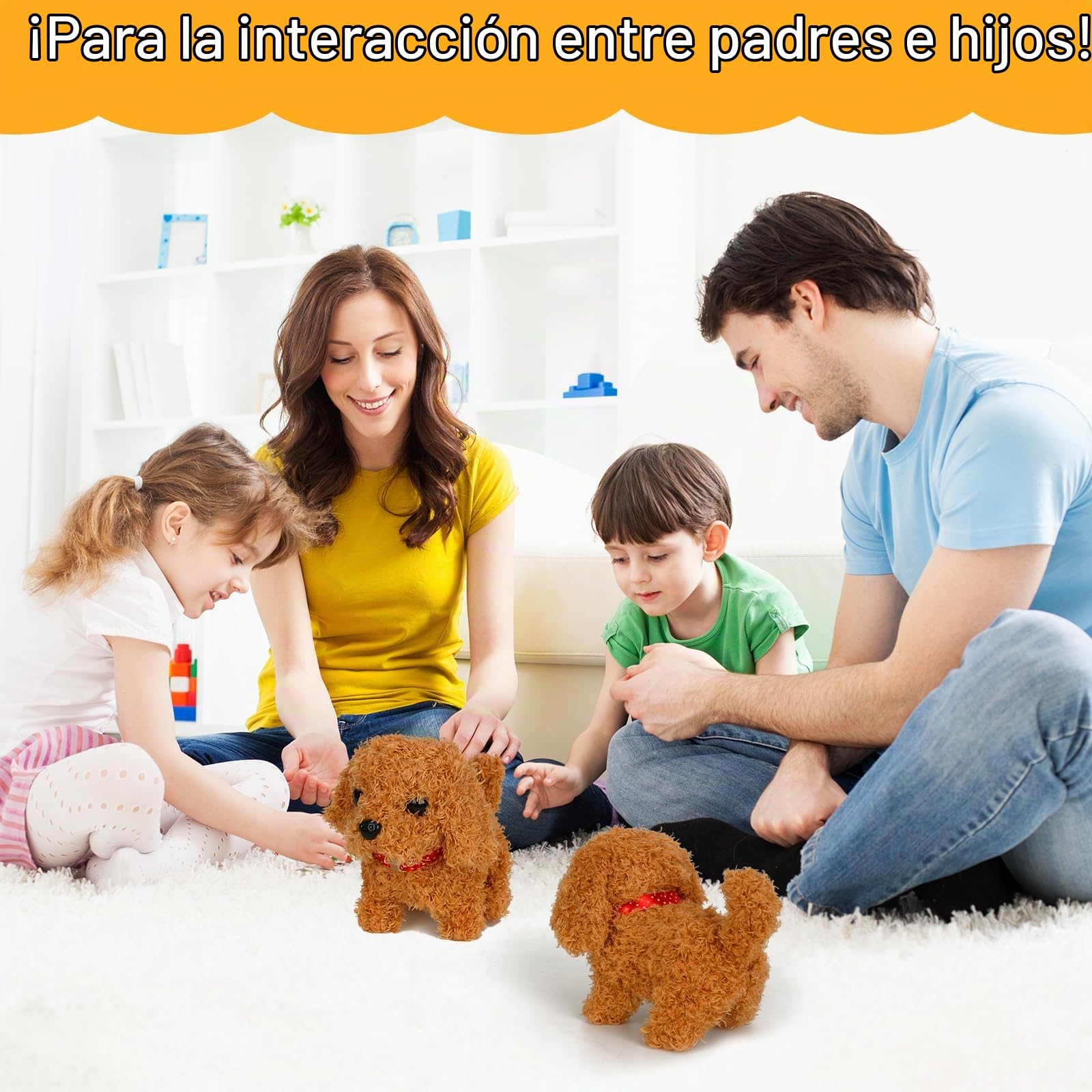 Perro Robot Interactivo, 2X Perrito Electrónico Realista Que Camina y Ladra - Juguete de Peluche con Movimiento y Sonido - Regalo para Niños y Niñas de 2 3 4 5 6 7 Años
