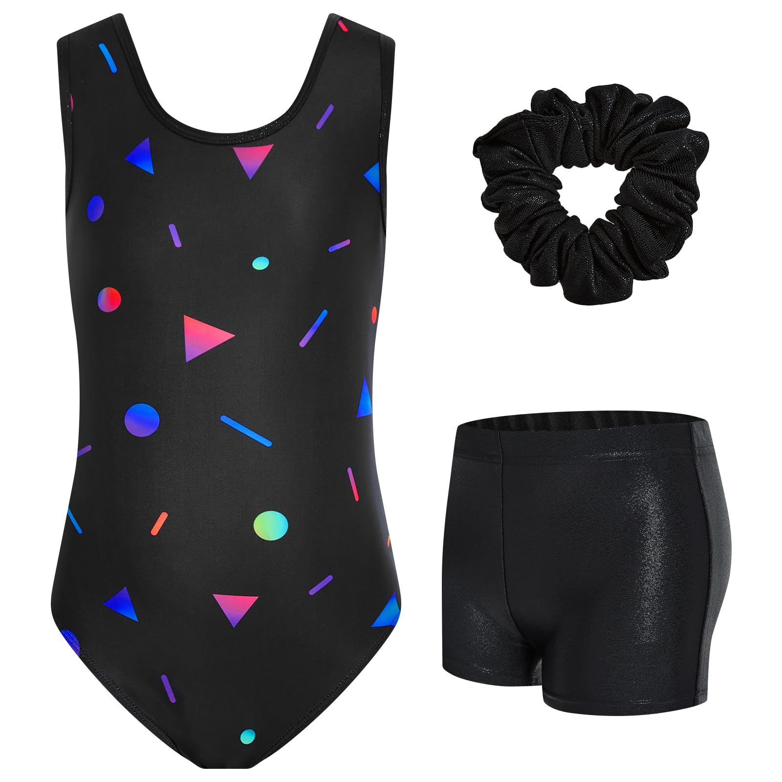 JiAmy Gymnastikanzug Mädchen, Turnanzug Kinder mit Hose Haarband Set, Glänzendes Gymnastik Turnanzug Leotard für 11-12 Jahre