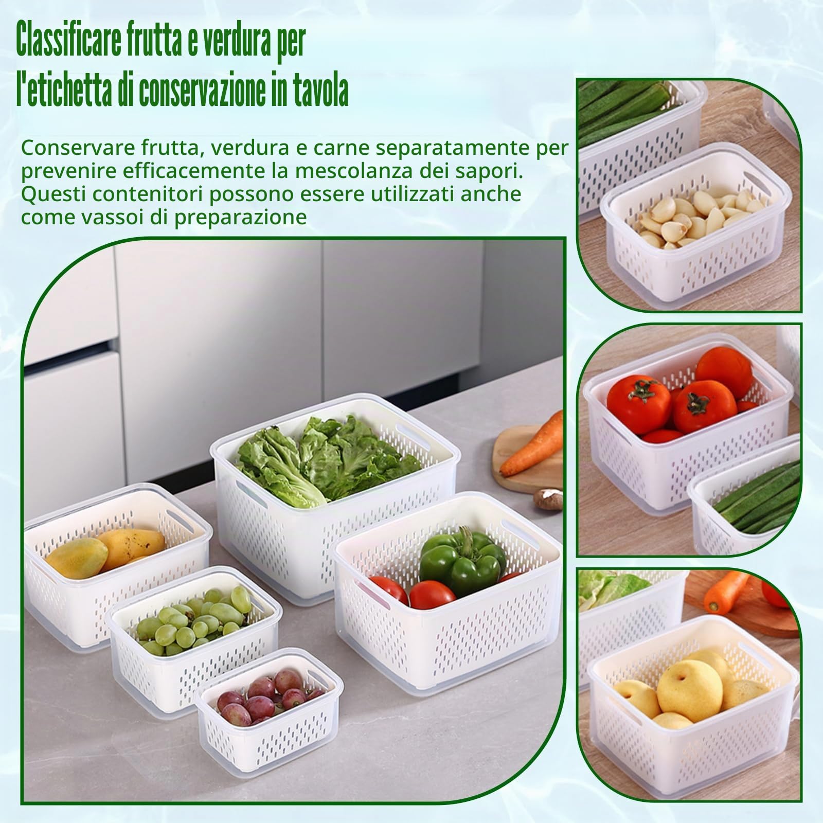 Set di 4 Contenitori in plastica Senza BPA – 800-4150ml, Ermetici