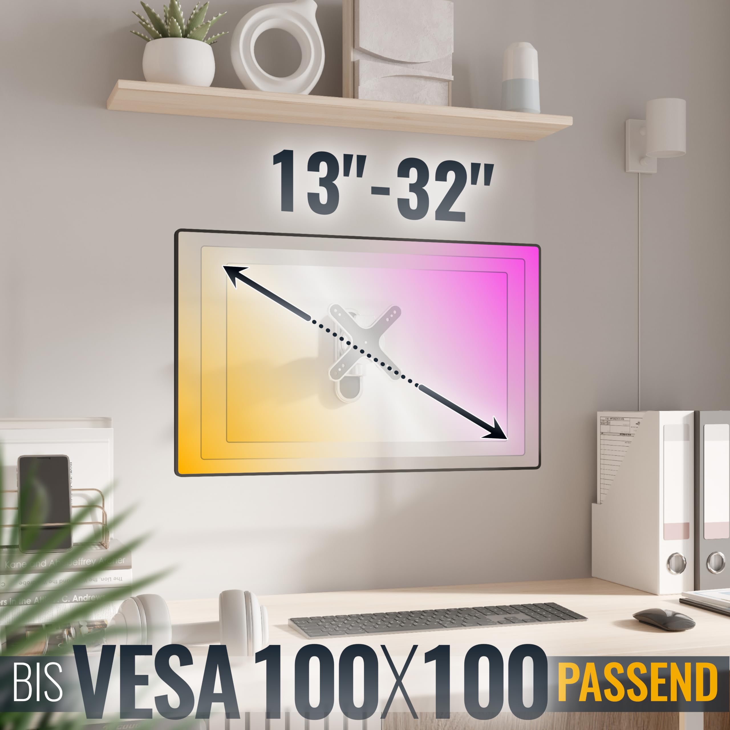 RICOO Pc-monitor muurbeugel, zwenkbaar, kantelbaar voor 13-27 inch, wandhouder S3111, monitorhouder, beeldschermhouder, 24 inch, VESA 75 x 75, 100 x 100 mm RICOO Pc-monitor muurbeugel, zwenkbaar, kantelbaar voor 13-27 inch, wandhouder S3111, monitorhouder, beeldschermhouder, 24 inch, VESA 75 x 75, 100 x 100 mm