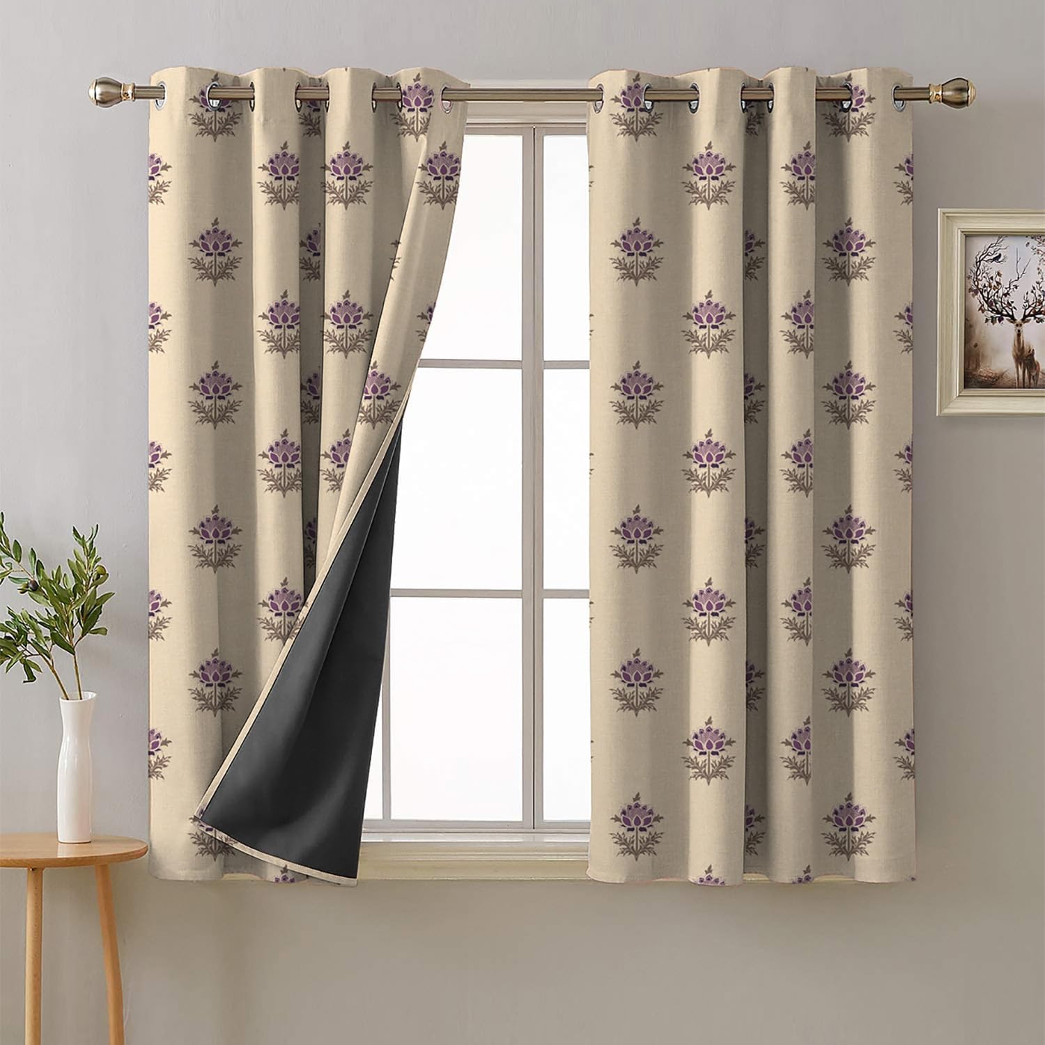 SPACES DRAPE STORY Premium Polyester Blackout Curtains - 95-98% Light Blocking - Digital Printed Indie - Heavy Fabric, Set Of 2-5Ft Opaque Window Curtains, Plum Purple