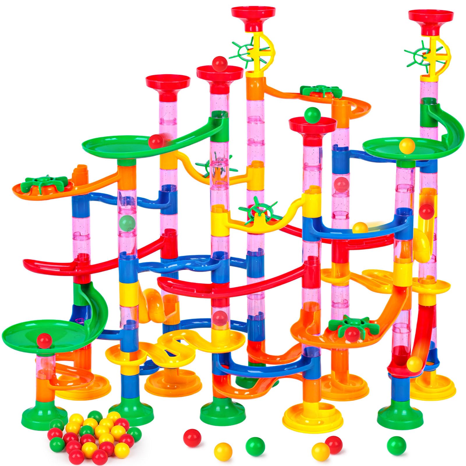 Juguetes de carrera de mármol, juego de 133 piezas de juguetes educativos de construcción con canicas de plástico para niños y juegos de padres e hijos, regalos STEM para niños y niñas