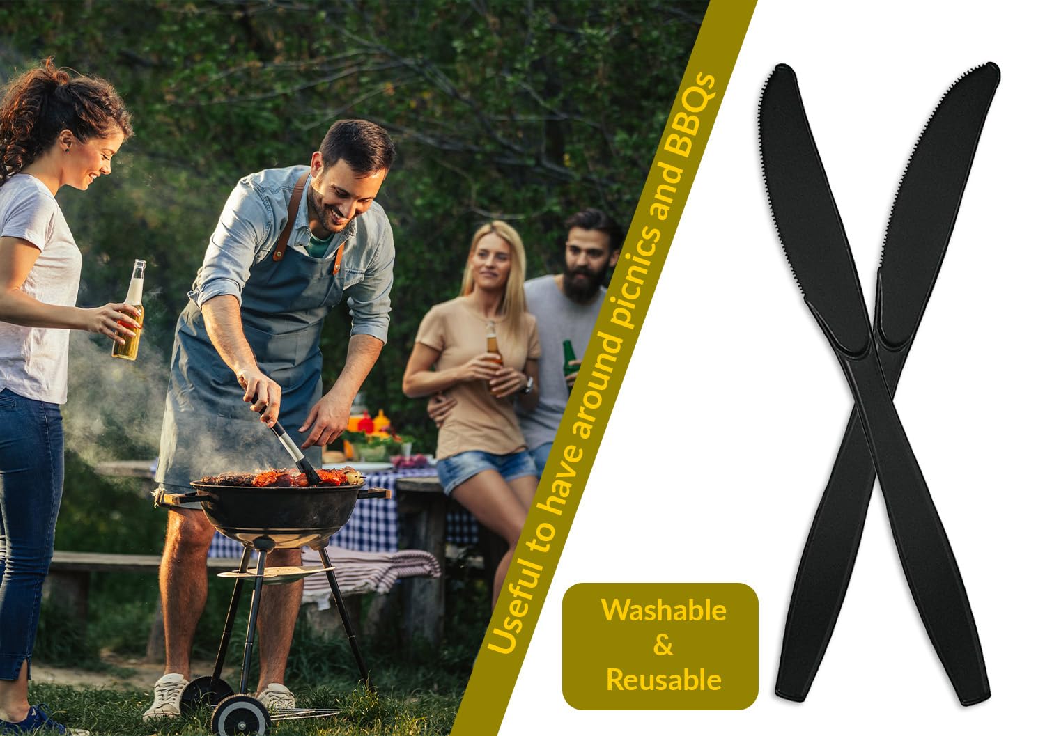 40 resistenti coltelli neri da tavola Posate BBQ Picnic Campeggio Festa Portatile Riutilizzabile