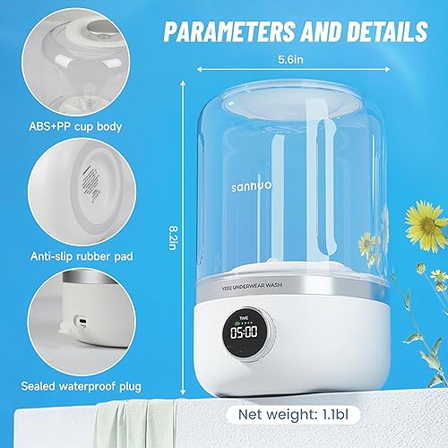 Miniatura 3 de Mini lavadora portátil pequeña lavadora de viaje 1.2L conveniente para ropa interior, bragas, calcetines