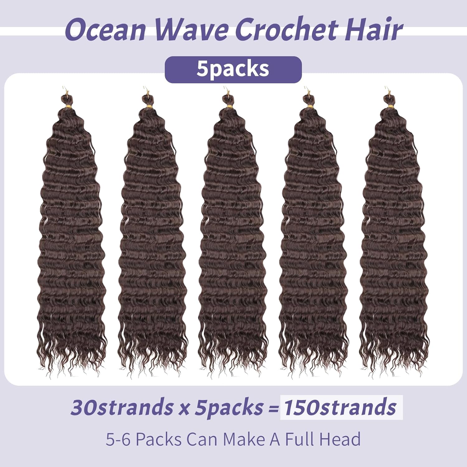 Datanala Ocean Wave Crochet Hair 30 inch Color 30# Deep Wave Curly Crochet Hair 3packs Long Inch Deep Curly Braiding Hair Extensions Long Braids Deep wave Synthetic hair for Black Women - Image 4