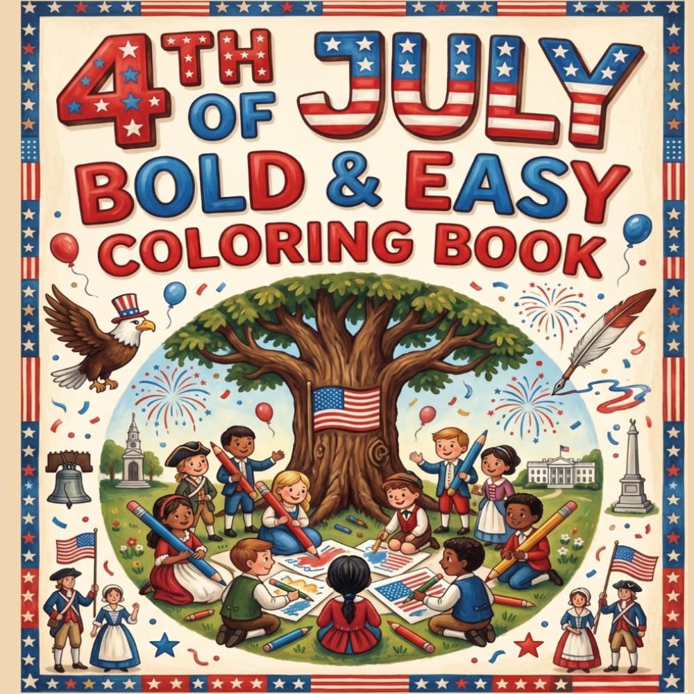 4th of July Bold & Easy Coloring Book: 43 Patriotic Pages Honoring Freedom, Unity, and the Red, White, and Blue.