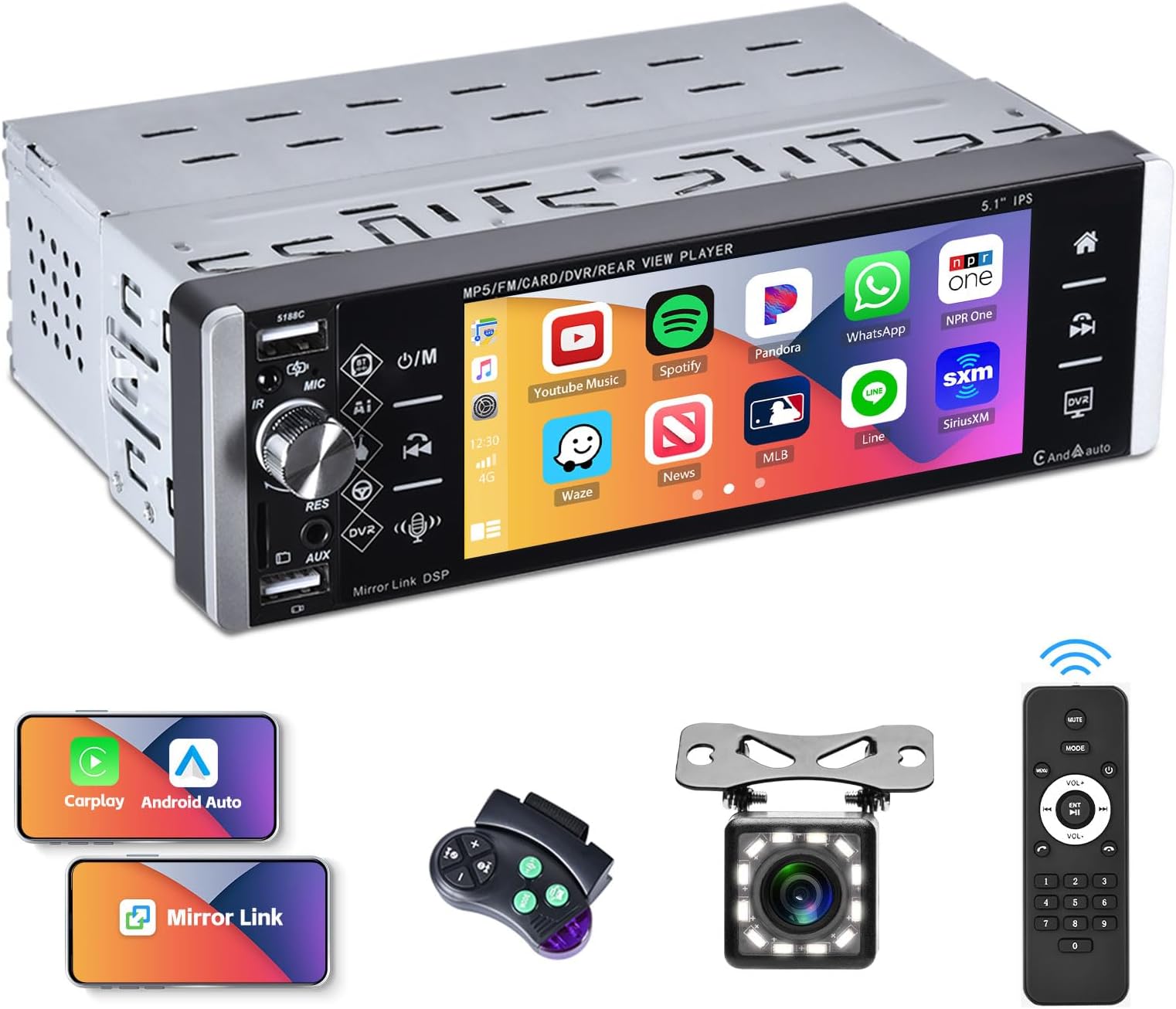 Camecho Autoradio 1 Din Avec Carplay Android Auto Écran Tactile 