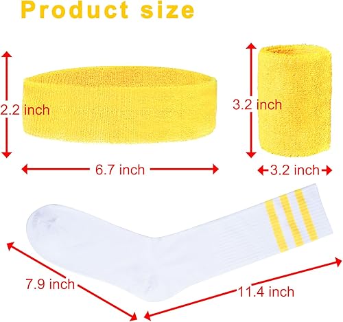 Miniatura 2 de Sucrain Juego de 5 bandas para el sudor y calcetines a rayas, bandas deportivas para el sudor, bandas para sudar, bandas para sudar, rojo, blanco y