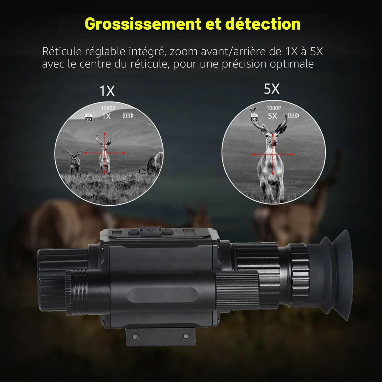 NK008 Lunette Numérique de Vision Nocturne pour la Chasse Viseur Infrarouge Monoculaire Zoom 5X avec Réticule Caméra Vidéo HD 1080P
