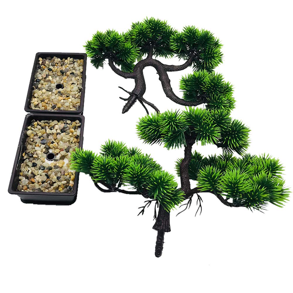 Pini bonsai artificiali Alberi falsi delle piante in vaso Bonsai di cedro giapponese, verde artificiale Decorazioni per la casa da interno desktop, ufficio, soggiorno, cortile Zen Garden-2Pcs