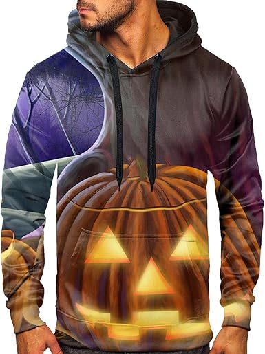 Amazon.com: Sudaderas para hombre con estampado de Halloween de manga larga  con capucha de mezcla de forro polar Kanga Pocket Shirts : Ropa, Zapatos y  Joyería