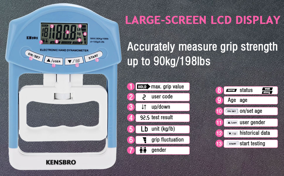 Digitale handkrachtmeter, 180 kg, digitale handdynamometer