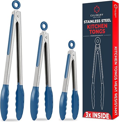 Pinzas de cocina para cocinar con puntas de silicona, pinzas resistentes al calor para servir alimentos, 7 pulgadas, 9 pulgadas, 12 pulgadas, pinzas