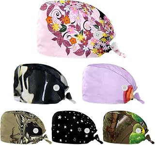 6 Pcs Surgery Scrub Cap Blue Fish Net Pattern Bouffant Scrub Hat Doctor Hat Nurse Cap Working Cap for Women Men