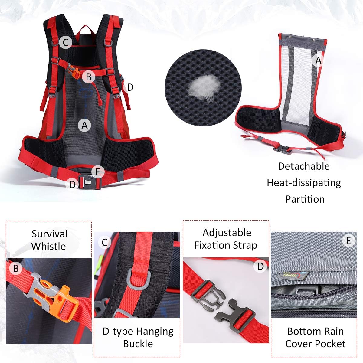 Hiking Backpack Waterproof Outdoor Internal Frame Backpacks for Men and Women Travel Camping Climbing (DV2003-Red-New) : Sports & Outdoors