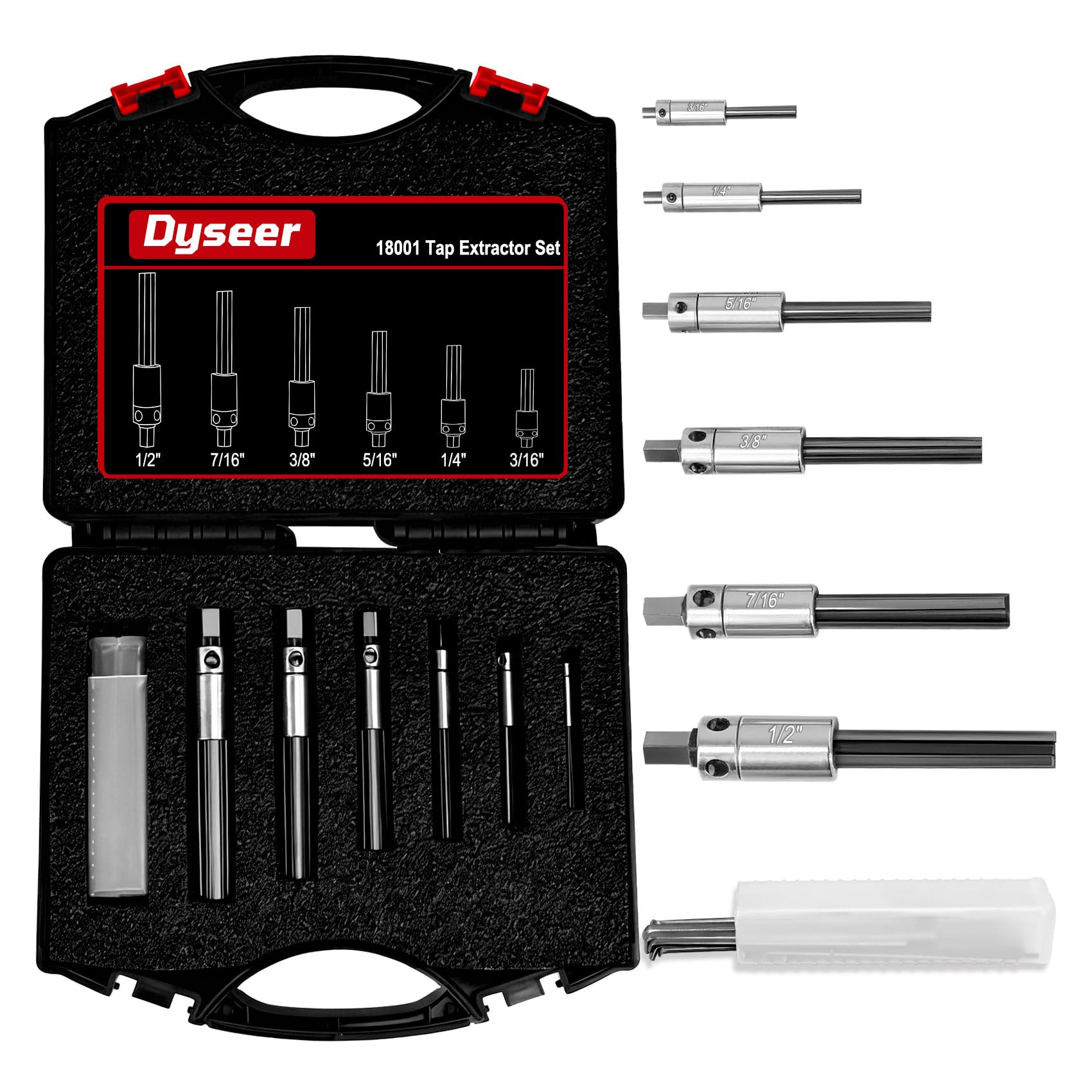 18001 Tap Extractor Set, Broken Tap Extractor Set for Removing Broken Taps, Tap Extractor Tool 3/16–1/2 in, Professional Tap Extractor Set with 24