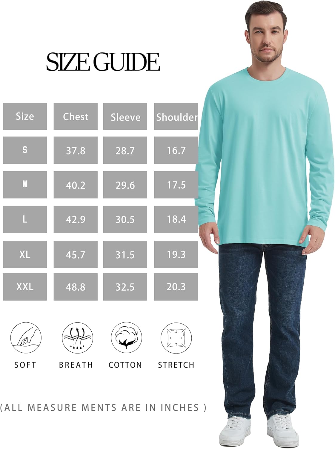 TACVASEN Long Sleeve Shirts for Men Cotton Soft Crew-Neck Moisture Wicking Mens Undershirt Comfort Solid Basic T Shirt - Image 7