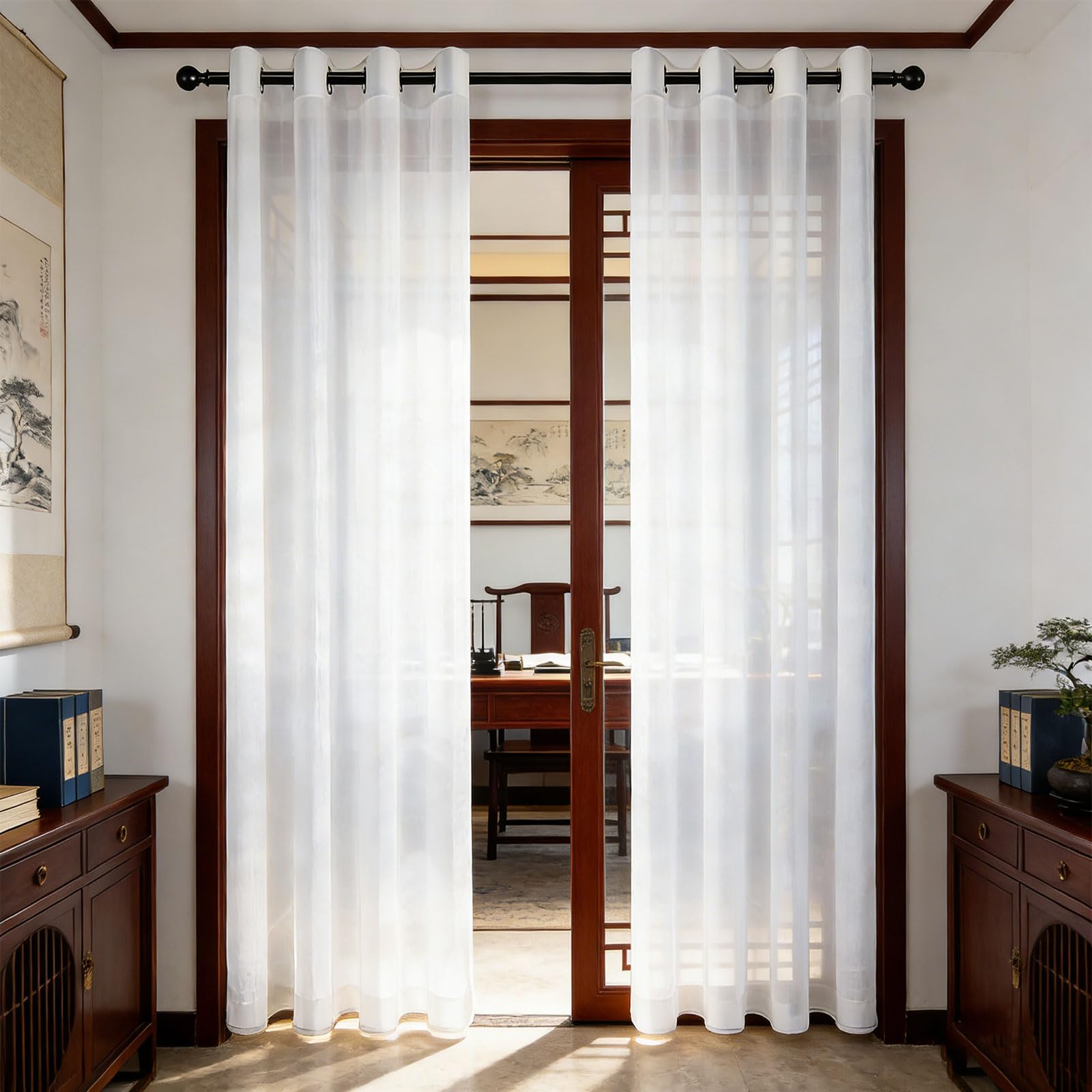 Voilage salon moderne semi-transparent blanc 270x270 préservant l'intimité et la lumière