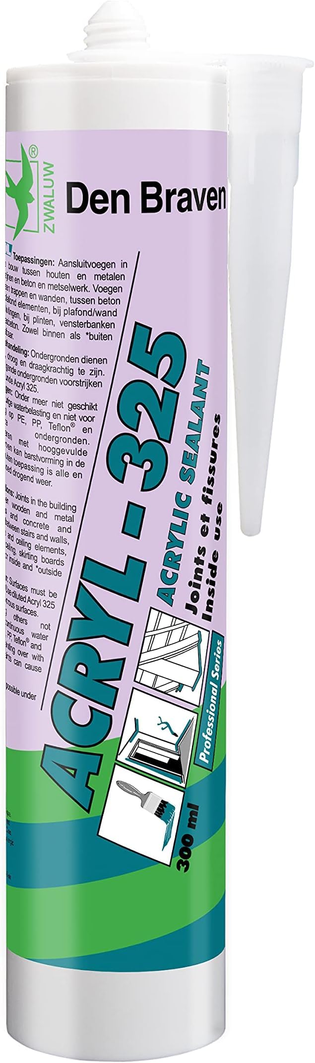 Mastic acrylique gris Den Braven Acryl 325 de 300 ml pour joints et fissures de maison
