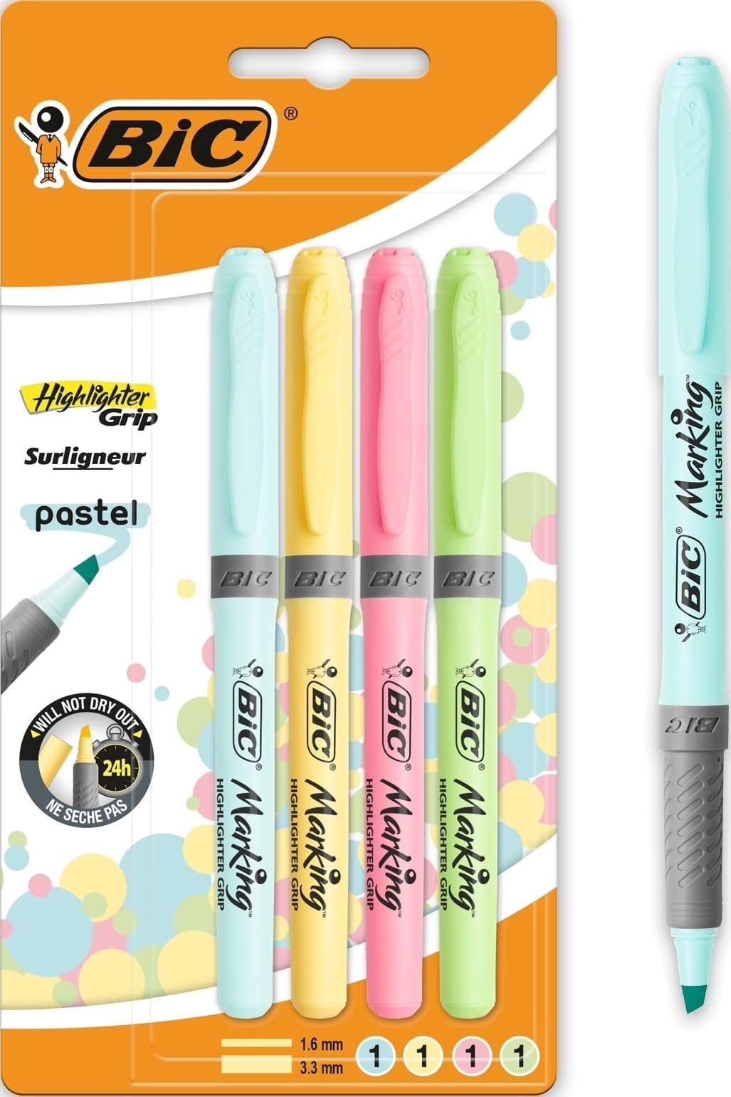 Bic Highlighter Grip Assorted Pastel (4 Pack)