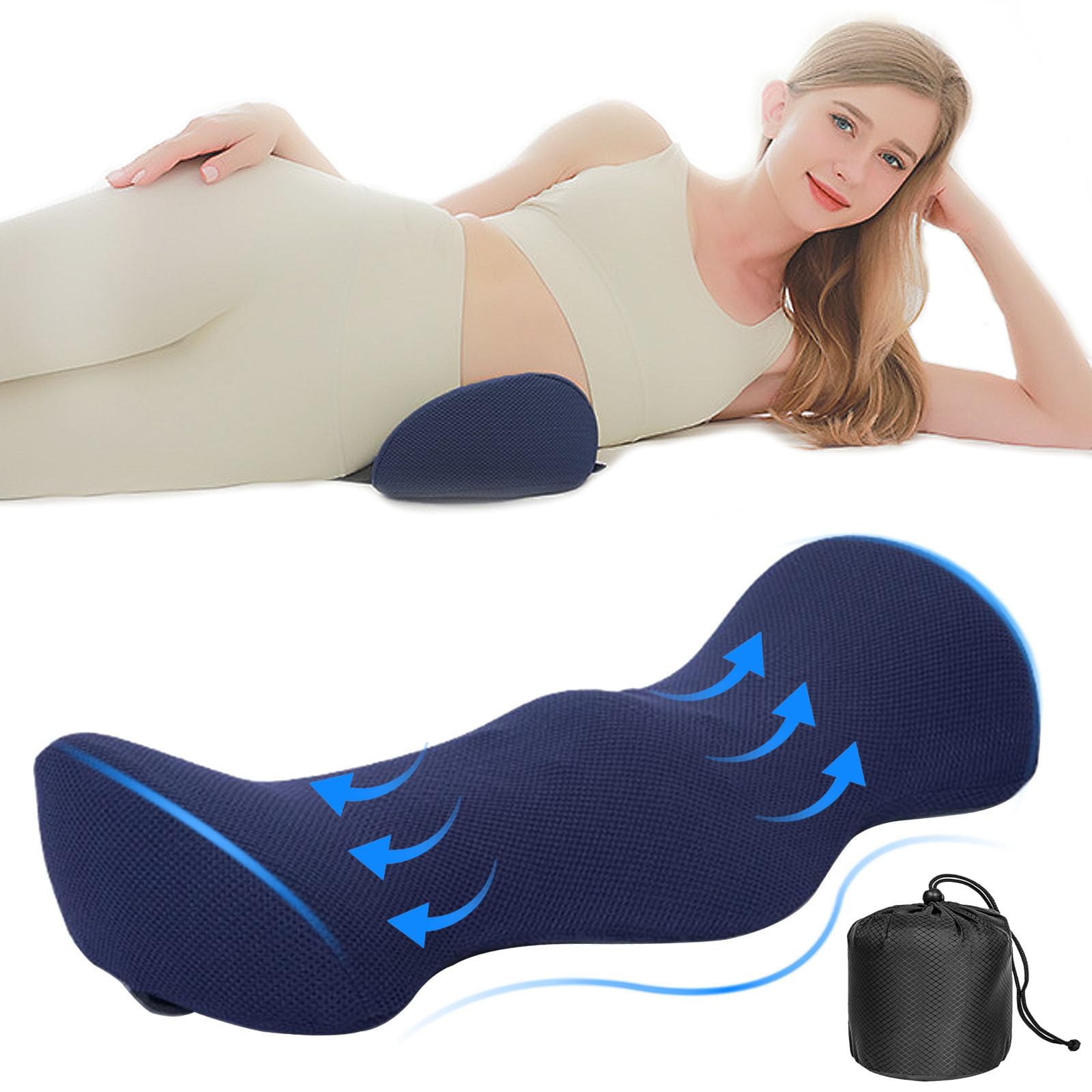 TFCIOD Cojin Lumbar Ergonómica, Almohada de Apoyo Cama, Almohada Lumbar para Dormir Silla Oficina, Espuma Viscoelástica, Cojin para Lumbares, Cojin Lumbar para Sillas, Cama, Coche, Sofa (Azul Oscuro)