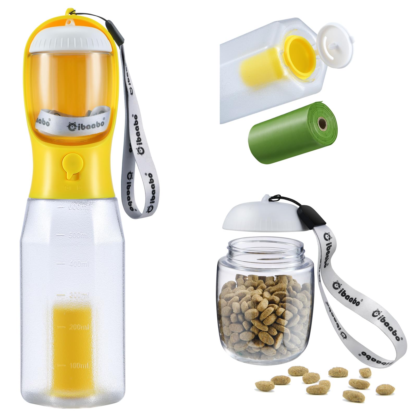 Cibaabo Dog Water Bottle with Food Container &amp; Poop Bag Holder &amp; Filter